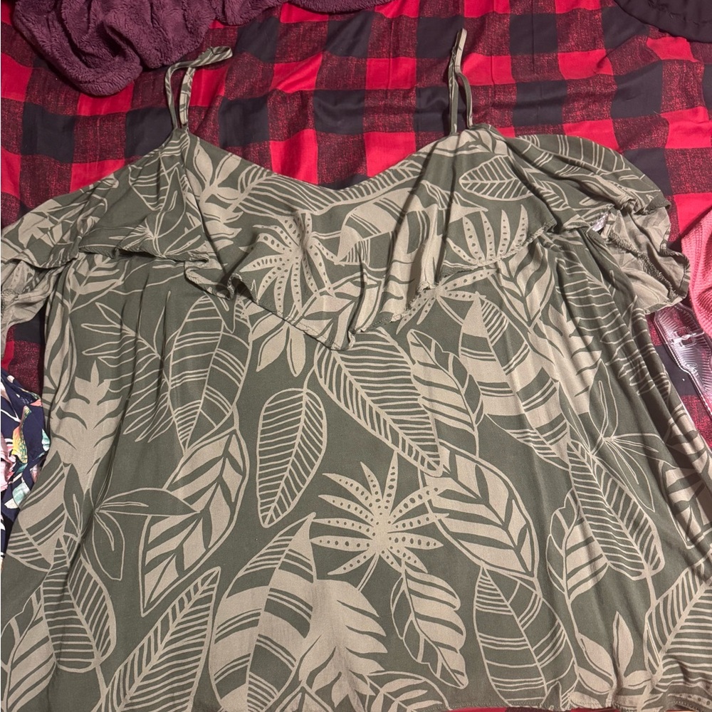 Old Navy Olive Leaf Print Off the Shoulder Top